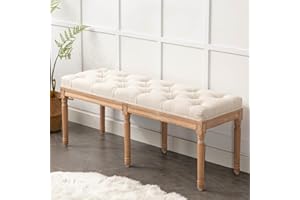 Bonzy Home 120cm Vintage French Dining Bench Seat, Tufted Upholstered Entryway Bench Ottoman Bench with Wood Legs, End of Bed Bench for Bedroom, Living Room, Kitchen, Hallway, Beige