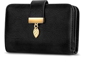 Faneam Ladies Purse RFID Blocking Leather Wallet Women's Small Purse Ladies Bifold Purse Credit Card Wallet with Wrist Strap, 1 Zip Coin Pocket, 14 Card Slots, Exquisite Box