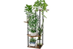 Bamworld Stojak na rośliny, do wewnątrz, metalowy, na wiele roślin, mały narożny, na kwiaty, na patio, ogród, balkon, salon, sypialnia, 4 poziomy, brązowy