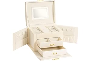 ADEL DREAM Portagioie per Donne Ragazze, Chiudibile a Chiave 3 Livelli 2 Cassetti 3 Colori con Specchio per Anelli, Orecchini, Collane, Bracciali, bianco2, 17,2x13,7x12 cm
