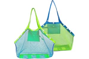 COOLGO Borsa da spiaggia XXL, grande per giocattoli di sabbia, giocattolo acquatico, per bambini, borsa da gioco, borsa da bagno, borsa da spiaggia, per famiglia, vacanze (verde e blu (2 pezzi)