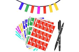 JatilEr 480 szt. etykiet na kable, samoprzylepne znaczniki kablowe, wodoodporne, odporne na rozdarcie, etykiety kablowe, naklejki obsługujące pismo ręczne i drukowanie laserowe, 8 kolorów, 16 arkuszy