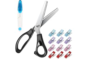 HJJMN Set de Ciseaux pour Tissu, Zig Zag, Cranteurs Sombres avec 12 Pinces Couture et 1 Ciseaux en U au Point de Croix - pour Vêtements, Papier, Cuir (Style 1)