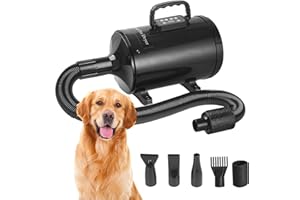 Hoapin Secador de Pelo para Perros 3200W/4.3HP, Perro Pelo Secador Profesional con Pantalla Digital y 6 Velocidad Ajustable del Viento y Rango de Temperatura de 35 ℃ a 70 ℃