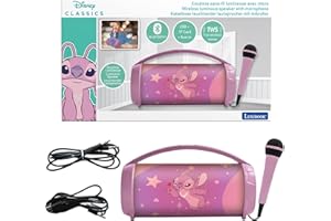 Lexibook, Disney Stitch, Enceinte Haut-Parleur sans Fil Lumineuse Angel avec Micro, Son stéréo, Fonction karaoké, Ports USB et Carte SD, Batterie Rechargeable, Poignée de Transport, Rose, BTP585D1Z
