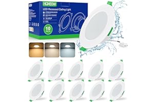 HOMEOW Spot LED Encastrable 7W, 220V Spots de Plafond Extra Plat, Spot Salle de Bain IP44, Reglable Blanc Chaud 2700K Blanc Neutre 4000K Blanc Froid 6000K, Trou Φ75-90mm, Non Dimmable, Lot de 10