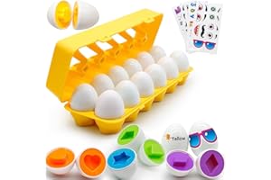 MOONTOY Œufs Assortis Oeuf de 12pcs d'œufs en Couleur et Forme Reconnaissance pour Bébé 1 2 3 Ans Puzzle Jouet Cadeaux de Pâques Cadeaux d'anniversaire 12 18 Mois Jouets d'oeufs de Pâques