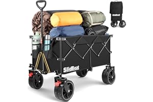 SLIDBEAT 220L Heavy Duty Trolley with Big Universal Wheels, 200kg Handle Triangle Structure, Beach Camping Festival Trolley Cart, Rebound Handle Garden Foldable Pull Along Wagon