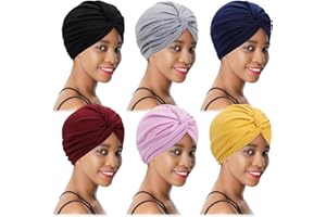 XEPST 6 sztuk turbanów dla kobiet, chemioterapia turbanów, nakrycia głowy chemioterapia kobiety, afrykańska elastyczna czapka wstępnie wiązana czapka z daszkiem dla kobiet
