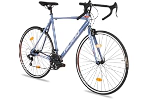 HILAND Bicicletta da Corsa 700C, Telaio in Acciaio con Cambio a 12 Marce con Freno a Morsetto per Uomo e Donna, 50cm 54cm 58cm, Colore Argento Grigio e Blu…