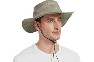 BIGOCO Sombrero de Hombre para El Sol - Pescador Safari Protección UV, Trekking Malla Algodon, Ala Ancha Explorador