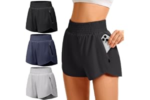 GetGigt 3 Pack Women's Running Shorts with Zipper Pockets Elastic High Waisted Gym Short with Liner for Ladies Sports Workout