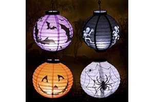 Chimoo Lanterne Halloween,4 Pezzi Halloween Carta Lanterne Decorative Lanterne di Carta Appende Pieghevoli per Halloween Pipistrello, Zucca, Ragno Fantasma Halloween Lanterna per Festa Bambini Ragazza