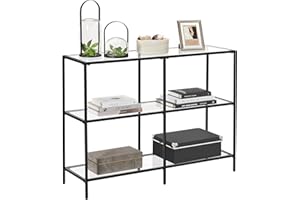 ‎VASAGLE VASAGLE Konsolentisch, Regal, 3 Ablagen aus Hartglas, Flurtisch, 30 x 100 x 73 cm, Metallrahmen, modern, für Flur, Wohnzimmer, Schlafzimmer, klassikschwarz-transparent LGT027B01