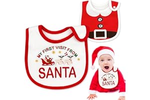 FUKPO 2 Pezzi Bavaglini Neonato Natale Set, Bavaglino Natalizio Pappa Cotone, Bavette con Bottone