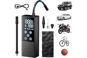 Delgeo Compressore d'aria elettrico portatile, 5000 mAh, GP2, alimentato a batteria, 0,1-10,3 bar/0-150 PSI, 5 modalità di ricarica tipo-C, ABS, display digitale LCD