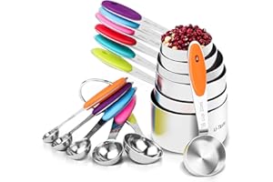 U-Taste 18/8 miarki i łyżki ze stali nierdzewnej zestaw 10 sztuk, ulepszony uchwyt grubości ((2) 12 Piece Multicolor)