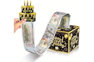 SUNDRERFECT Pudełko na pieniądze na urodziny Diy pudełko na prezent pieniężne pudełko niespodzianka dla przyjaciół dzieci i dorosłych niespodzianka rolka pieniędzy (czarny/złoty)