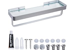 Belle Vous Estanteria Flotante para Baño - Estantería de Vidrio de 39,8 x 9,8cm con Toallero - Estante de Pared de Cristal para Ducha - Balda con Estructura de Acero