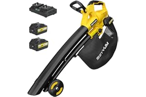 SEYVUM Leaf Blower and Vacuum,40V Cordless Leaf Blowers with 8000mah batteries,3-in-1 Leaf vacuum&Garden Vacuum & Mulcher, 6 Adjustable Speed,45 L Collection Bag for Patio,Wheels & Shoulder Strap Included