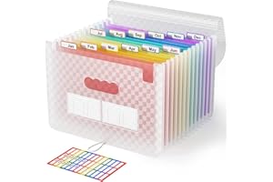 ‎ABC LIFE ABC life Dokumentenmappe A4 mit Gittermuster,13Fächermappe Datei Organizer,Regenbogen Akkordeon Erweiterbar Ordnungsmappe, Grosse Kapazität Dokumententasche,A4 Ordner Tragbar Sortiermappe Schule(Rosa)