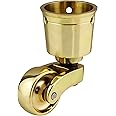 Solid Brass Castor Caster with 28mm Wheel (Single Piece) – Solid Polished Brass – Antique Vintage – Cup Style Fitting – Polished Brass
