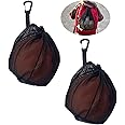 YILANJIN 2 Pcs Mesh Ball Bags Drawstring Ball Storage Net Bag Single Ball Bag with Zipper Pocket Black Drawstring Net Bag, Football Drawstring Storage Mesh Carry Bag Drawstring Net Bag with Clip