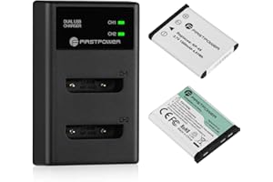 FirstPower NP-45/NP-45A/NP-45S EN-EL10 Li-40B Li-42B Battery (X2) and Dual Charger for Fujifilm INSTAX Mini 90 Nik EN-EL10 and FinePix XP140/130/120/90/80/70/60/30/20 T560 T550 T510 T500 T400 T360