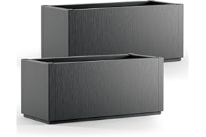 CASARIA® Ethica 2x Flower Box Planter | 80L Capacity | 80 x 36 x 35 cm, Drain Base, Winterproof, Garden Planter, Plant Pot, Flower Tub | Robust Weatherproof Plastic | Set of 2 | Anthracite