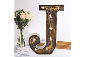 OYCBUZO Golden Black Led Marquee Letter - Industrial, Vintage Style Light Up Alphabet Letter Sign for Cafe Wedding Birthday Party Christmas Lamp Home Bar Initials Decor - J