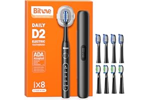 BITVAE D2 Cepillo de Dientes Eléctrico Sónico para Adultos y Niños, Cepillo de Dientes Eléctrico Ultrasónico Recargable, 8 Cabezales y 5 Modos, Negro