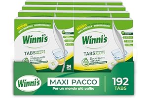 Winni's - Pastiglie per Lavastoviglie, 192 Tabs, Detersivo Multiazione Detergente, Sgrassante, Antiodore e Brillantante, Fragranza di Limone, con Materie Prime di Origine Vegetale, Confezione da 8
