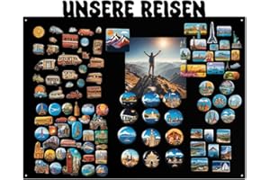 Anwicar Magnetic Board "Unsere Reisen - Horizontal 55 x 80 cm Magnetic Notice Board Made of Steel - Ideal for Travel - Magnets and Memories - Writeable Magnetic Board - Includes Mounting Kit - Black