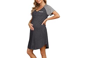 KOJOOIN Nachthemd Damen Stillnachthemd mit Knopfleiste, Umstandskleid Baumwolle V Ausschnitt Umstandsnachthemd Schlafanzug für Schwangere（Verpackung MEHRWEG）