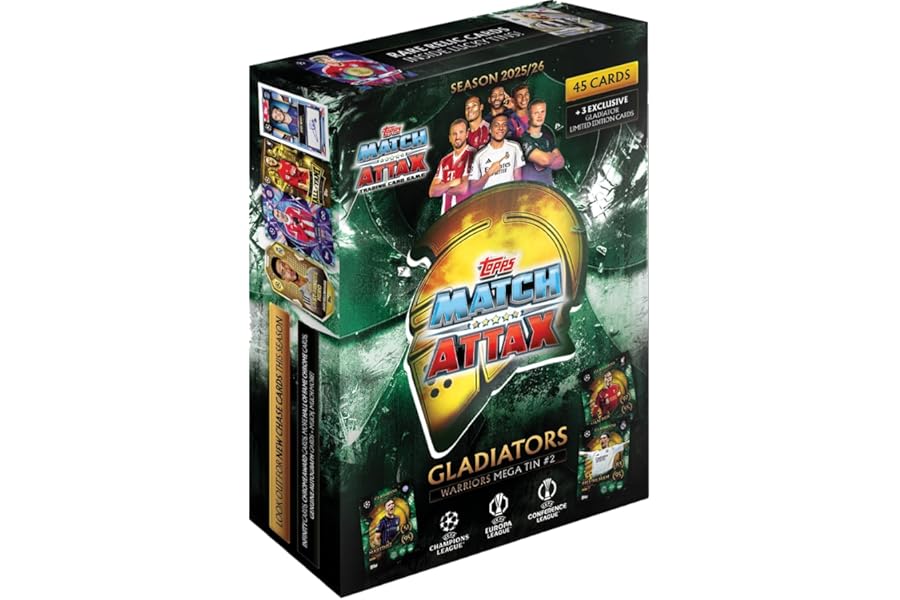 Topps UCC Match Attax 2025/26 - Mega Tin - Warriors - contains 45 Match Attax cards plus 3 exclusive Gladiators LE cards.