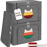 RICHXEL Storage Boxes Clothes Large 66L Pack 2 (132L) Rigid Window Cat | Metal frame: stacked loaded without sinking. Foldabl