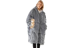 SHUOJIA Couverture Sweat à Capuche Femme Homme Chaud Doux Pull en Polaire avec Poche Frontale Unisexe Robe de Couverture Flanelle avec Fermeture éclair pour Adultes Ados Intérieur Extérieur