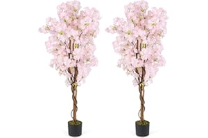 COSTWAY Árbol Artificial de Flores de Cerezo de 150 cm, Planta Falsa con Flores Rosas en Maceta de Vivero, Árbol de Flor Artificial, Planta Floral, Decoración para Hogar Porche Fiesta