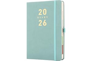 Mljtoyo 2026 Diary A5 Page a Day,Daily Planner 2026 Appointment from Jan 2026 to Dec 2026,Organiser Hardcover with Color Tabs,Pen Holder,Inner pocket,400 Ivory Thick Pages,Green