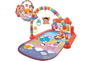 Obelunrp Baby Activity Center con Musica per la Palestra per Bambini e Leggera Safe & Easy con Tappetino da Gioco Rimovibile a Sospensione con tavola Regolabile per Neonati e Bambini Rossi, Palestra
