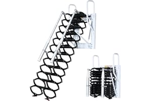 KEPMOGOH Escalera de ático de Pared, 12 Peldaños Escaleras Telescópicas desván, Escaleras Metálicas Plegables para áticos con Peldaños Telescópicos, para áticos, garajes y techos (Black, 12 Peldaños)