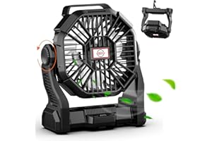 Sendowtek Ventilateur Camping, Sans Fil Fan 10400mAh, Ventilateur Rechargeable Batterie avec Lumière LED et Crochet, 4 Vitesse du Vent pour Tente Dormir Extérieur Intérieur