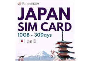 BeachSIM Carte SIM Japon. 10 Go de données en 4G/5G. Données prépayées Uniquement. Recharge Facile. Compatible avec Les appareils iOS et Android. Valable 30 Jours.