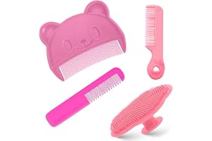 BIPL 4er-Pack Babybürste, Sanfter Milchschorf Kamm, Baby Haarbürste, Effektives Kopfgneis Entfernen Schorfkamm Baby, Hilft Bei Der Sanften Reinigen Massage Der Kopfhaut für Neugeborene Und Baby (Rosa)