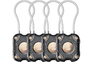 ALAFLY [Paquete de 4] Compatible con Apple AirTag Soporte Seguros con Cable de Metálico, Impermeables Air Tag Antipérdida Funda, Duradero Secure Holder para Equipaje, Llaves, Mascotas, Negro