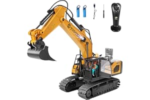 KIZJORYA Remote Control Excavator for Boy 6 7 8 9 Years Old, 2.4 GHz Gravity Controlled Excavator Toys with Lights Sound, Rechargeable 11 CH RC Construction Vehicles Metal Shovel, Gifts for Kids 6-12 Year Old