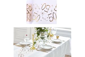 Nicola Gold Table Runner, 50th Birthday Table Runner, 15M Extra Long Mesh Tablecloth Decoration for Birthday Party (50th)