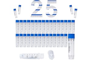 CryoKing Kunststoff Kryoröhrchen, Probenröhrchen Kunststoff 1.5ml, Gefrierröhrchen, Probenflaschen mit Barcode und Schraubverschluss für Labor Chemie Experimente (Blau, 25 Stück)