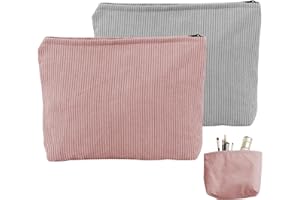 FOSDICK 2 Stück Kosmetiktasche, Kleine Make Up Tasche, Makeup Bag mit Reißverschluss, Cord Schminktasche, Tragbar Make Up Bag, Cosmetic Bag für Skincare, Kosmetika, Toilettenartikel(Grau,Rosa)
