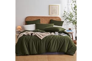 Gezu Copripiumino 220 x 240 Verde Scuro Verde Oliva Tinta unita Microfibra Lavato Reversibile Set da Letto Matrimoniale con 2 Federa 65 x 65 cm con Cerniera